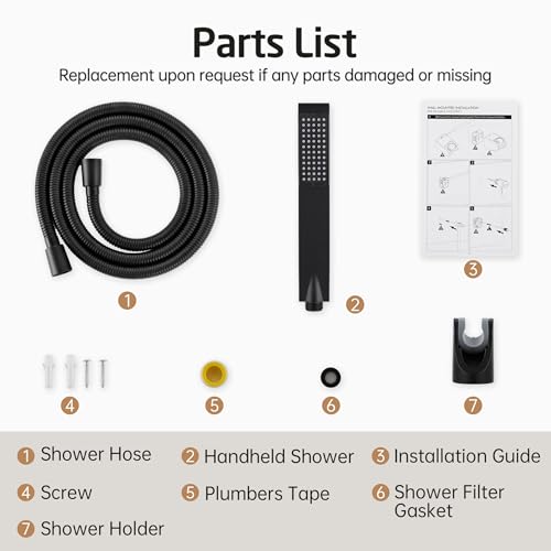 KES Brass Handheld Shower Head, Matte Black, Wall Mount, with Hose & Holder - color: Matte Black