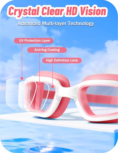 Vvinca Kids Swim Goggles, Swimming Goggles for Kids 3-14 Anti-Fog UV Protection No Leak Pool Glasses for Boys Girls - color: 07 - Red & White