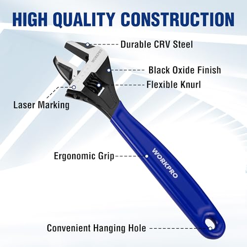 WORKPRO 4 PCS Adjustable Wrench Set, 6", 8", 10" & 12" Wide Jaw Wrenches - color: Blue, size: 6-Inch & 8-Inch & 10-Inch & 12-Inch