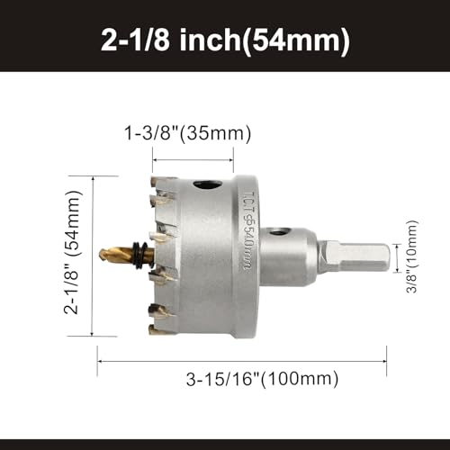 2-1/8''(54mm) TCT Hole Saw,Tungsten Carbide Hole Saw with Titanium-Plated Pilot Drill bit for Hard Metal,Alloy,Aluminum,Stainless Steel,Plastic,Iron - size: 2-1/8''(54mm) (1PCS)