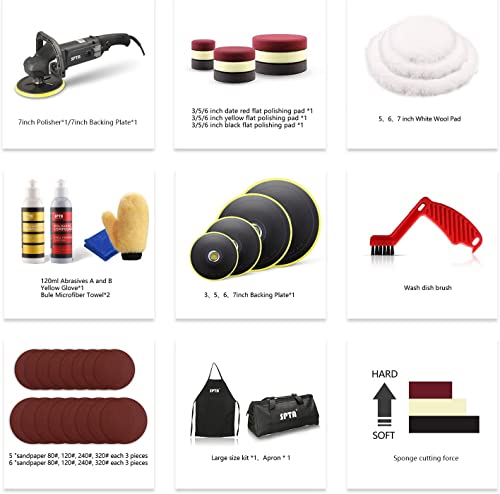 Buffer Polisher, SPTA 7 Inch 180mm Rotary Polisher Car Polisher Electric Polisher RO Polisher & Polishing Pads Set for Auto Buffing and Polishing