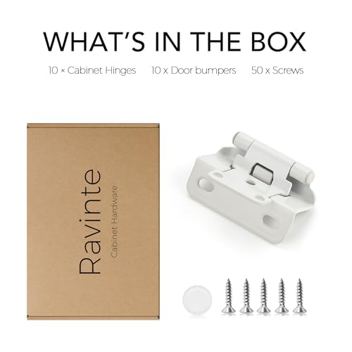 Ravinte White Semi-Overlay 1/2 inch Self-Closing Hinges, 10 Pack - color: White