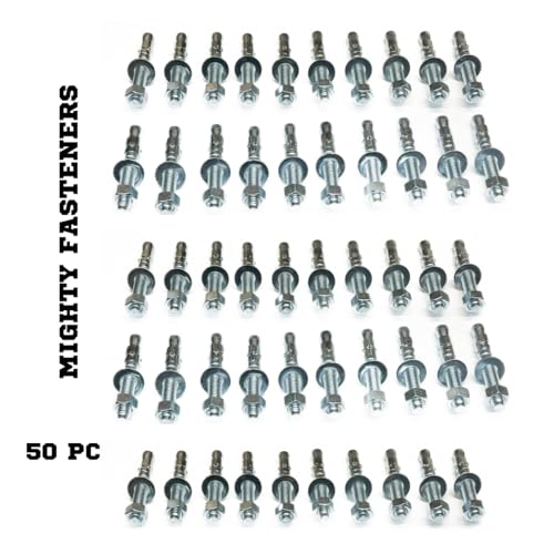 MIGHTY FASTENERS Zinc-Plated Steel Wedge Anchors, 3/8" X 2-1/4" - Heavy-Duty Mounting Bolts for Concrete - 50 Pack - size: 3/8" X 2-1/4"