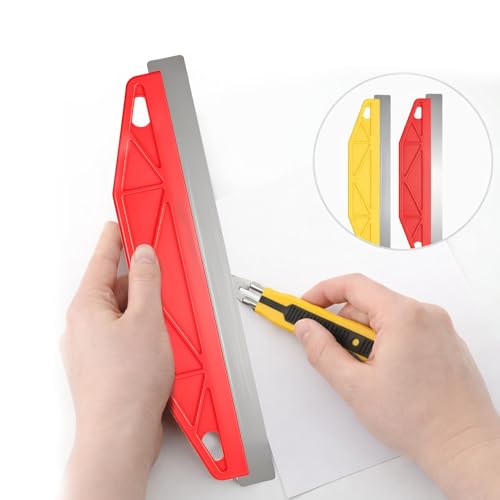 2PCS Paint Trim Guard 12 Inch Painters Straight Edge Stainless Steel Paint-Shield Paint Edger Tool for Walls Trim Painting Tool Straight Edge Tools for Precise Trimming (Yellow, Red)