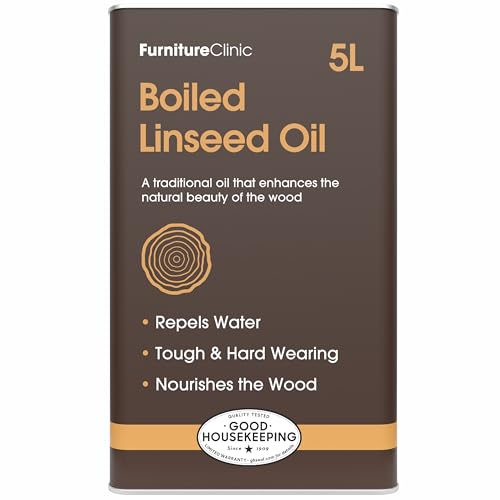Furniture Clinic Boiled Linseed Oil for Wood 5L / 169 Fl Oz - Premium Oil to Enhance, Seal & Protect the Natural Beauty of Oak, Pine & Other Wood with a Glossy Finish - size: 169 fl oz