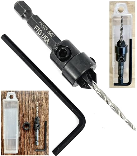 FTG USA #4 (7/64") Tapered Wood Countersink Drill Bit w/ 3/8" Collar & Case - size: #4, style: with Depth Stop