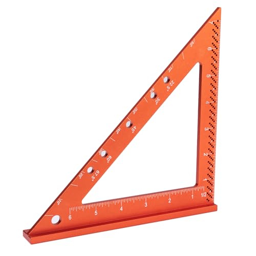 Neitra Square Ruler with Fixed Angle Pin, Accurate Compact Aluminum Alloy Squares with Laser Etched Markings for Carpenter Woodworking Furniture Projects (Orange, 7 Inch)