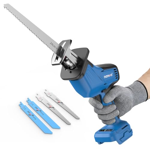 NANWEI Cordless Reciprocating Saw,Brushless Motor 3500RPM Variable Speed,Compatible with Makta 18V Batteries,Tool-Free Blade Change, LED Light,4 Blades For Wood/Metal/PVC Cutting (Battery Excluded)
