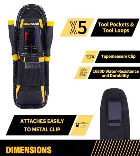 MELOTOUGH Small Tool Pouch with Belt Clip Technician's Clip on Tool Pouch,Pocket Belt Holster Mini Electrican Holder with Sanp Clip (2PACK) - color: Small Tool Pouch with Yellow Color