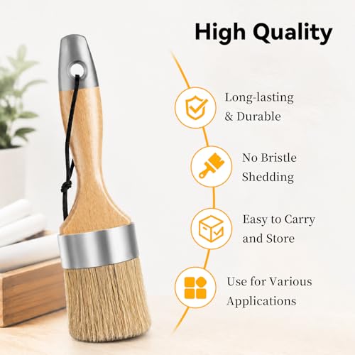 5 Pack Natural Bristle Chalk Wax Brush, Brushes for Furniture | Wooden Handles, Multi-Size Paint Brushes Apply Chalk & Milk Paint for Furniture Refinishing, Waxing, DIY Craft - size: 1 Large, 3 Small, Paddle Brush