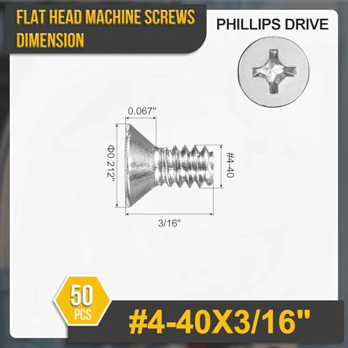 DTGN #4-40x3/16 Phillips Flat Head Machine Screw 304 Silver 50PCS - color: Silver, size: #4-40x3/16"