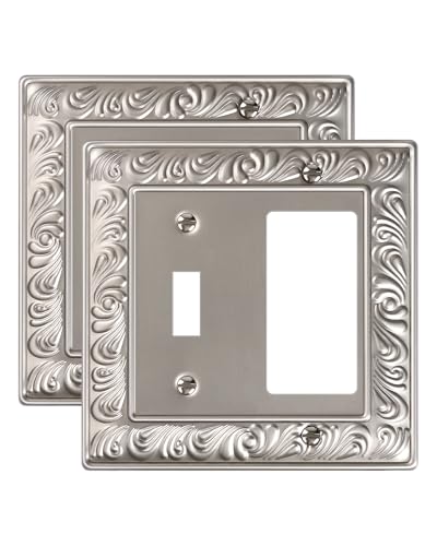 2-Pack Paisley Pattern Combo Toggle/Decorator Light Switch Cover Plate | Decorative Wall Outlet Cover Plate, Electrical Outlet Covers, Metal Wall Switch Plates and Outlet Covers, Satin Nickel - color: Satin Nickel, size: 1 Toggle/1 Decorator 2PK