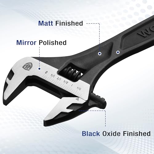 WORKPRO 4-Piece Adjustable Wrench Set, 6"-12", Cr-V Steel, Black Oxide - color: Black, size: 6 & 8 & 10 & 12 inch