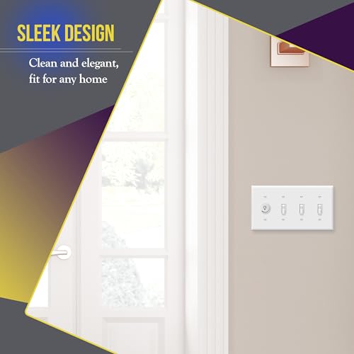 ENERLITES Quad Light Switch Wall Plate, Standard Size 4-Gang 4.50" x 8.19", Unbreakable Polycarbonate Thermoplastic, 8814-W, White - color: White, size: Standard Size