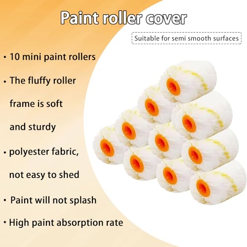 10 Pcs Paint Roller Cover with Frame Set,2"Microfiber Roller,3/8"Nap - size: 2", 10 pcs + 1 frame