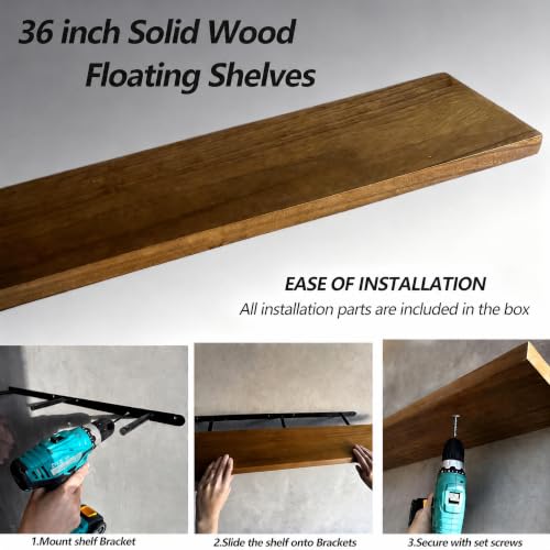 ROGMARS 36 Inches Long Walnut Floating Shelves - color: Walnut, size: 36 Inch set of 2