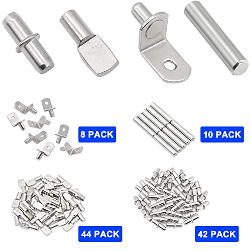 104Pcs Shelf Pins Kit,4 Styles Nickel Plated Shelf Support Pegs,Bookshelf Pegs for Shelves,Cabinet Shelf Bracket Pegs Shelf Pins Holders for Kitchen Furniture & Closet ( 5mm & 1/4inch ) - style: 4 Style-Silver-104 Pcs