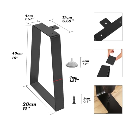16 Inch Bench Legs, Trapezoid Metal Table Legs Heavy Duty Furniture Feets for DIY Desks, Black Metal End/Side Tables,Benches, Sofa, Set of 2 (H16 x W11, Black) - size: 16 '' Trapezoid 1