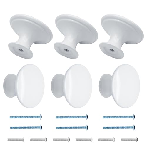 White Cabinet Knobs 1.18" Diameter, 6 Pcs - color: White, size: 6 Pack