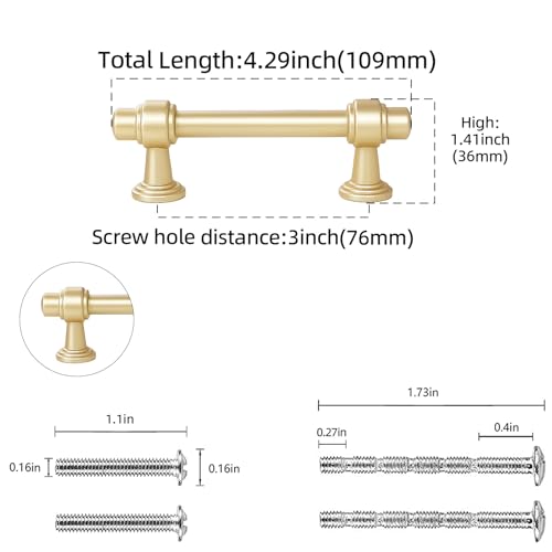 10 Pack Brushed Gold Cabinet Pulls 3 Inch(76mm) Hole Center Drawer Pulls Cabinet Hardware Kitchen Cabinet Handles for Bathroom Dresser Pulls - color: Brushed Gold, size: 3'' Hole Center(76mm)