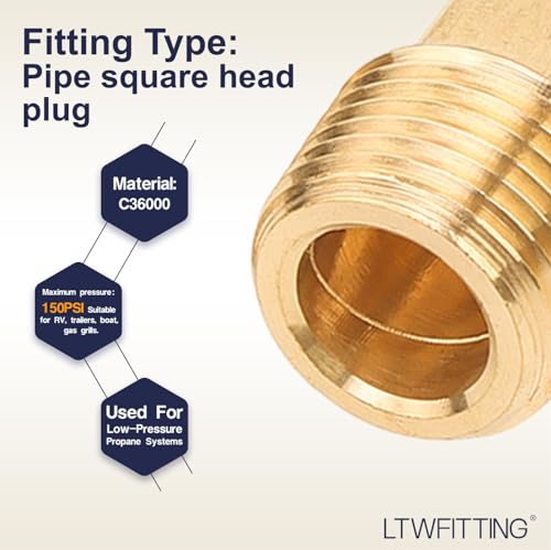 LTWFITTING Brass Pipe Square Head Plug Fittings 3/8 Inch Male NPT Air Fuel Water Boat(Pack of 300) - size: 3/8" Male NPT