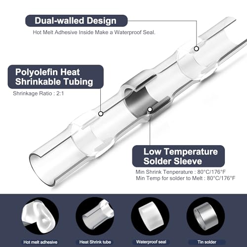 Chanzon 200Pcs Heat Shrink Solder Seal Wire Connectors 26-24AWG White - color: 1. 26-24AWG