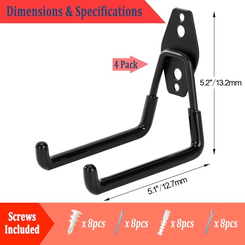 4 Pack Garage Hooks Heavy Duty, 5.1 inch Square Utility Hooks