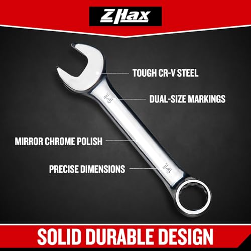 zhax 14mm Metric Stubby Combination Wrench, 12 Point Box End, 15 Degree Offset Design, Mirror Polish Finish, Forged CR V Steel, Hand Tools for Mechanics, Ideal for Auto and Home Repair - size: 14mm