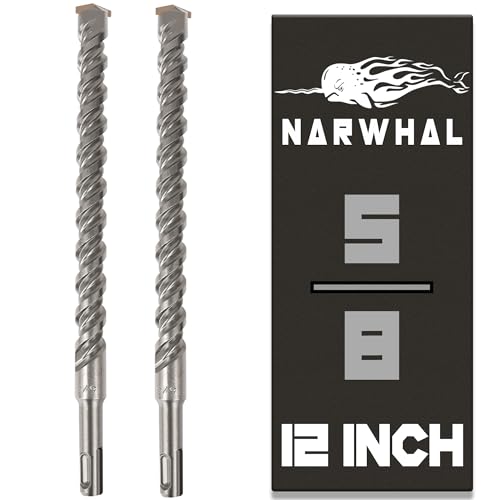 SDS Plus 5/8 Inch Masonry Drill Bit for Rotary Hammers (12" Length - 2 Pack) Carbide Tipped to Easily Drill Through Concrete, Cement, Brick, Block, Stone, and More! - size: 5/8" x 12"