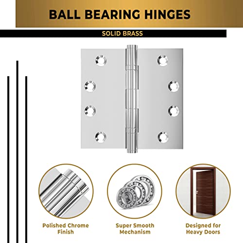 Solid Brass Chrome Door Hinge Heavy Duty Ball Bearing Shiny Silver 4x4 Inch - Set of 2 Hinges (Polished Chrome) - color: Polished Chrome