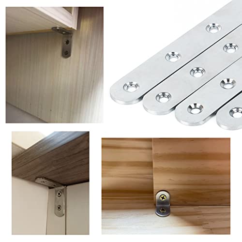 Mending Plate 40 PCS Stainless Steel Straight Joining Brace and Corner Bracket with Screws 2 in 3 in Flat Repairing Fixing Plates with 0.8 in 1.6 in L Shelf Bracket Corner Brace - style: Silver Straight & Corner with Screws