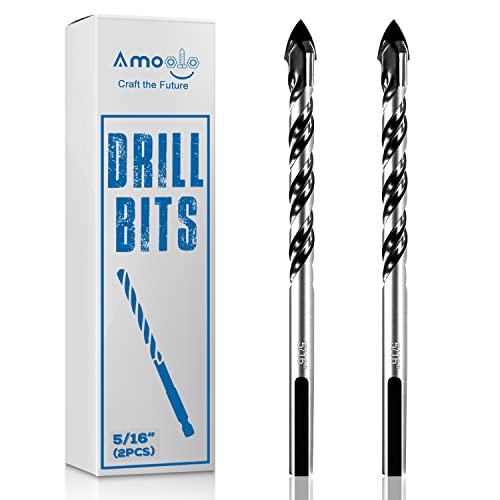 amoolo 5/16" Concrete Drill Bit & Masonry Drill Bit Set(2PCS), Carbide Tip Drill Bit Set for Tile, Brick, Cement, Concrete, Glass, Plastic, Cinder Block, Wood etc - size: 5/16"(2pcs)
