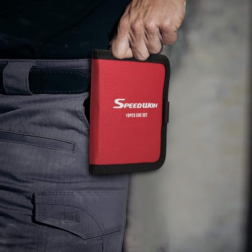 SPEEDWOX 10 Pockets Wrench Tool Organizer Bag, Tool Storage Bag for Mini Wrenches, SAE 5/32-7/16", Red Canvas Tool Organizer with Protective Flap - size: SAE Pouch