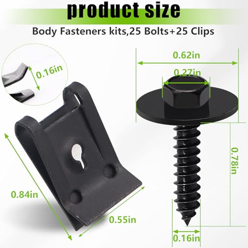mxuteuk 50PCS M4.2 U-Nut Clips & Hex Head Automotive Body Fender Bolts Kit,for Most Cars Fender,Engine Undertray Cover, Engine Cover & Bumper Fender Liner - color: Black-M4.2