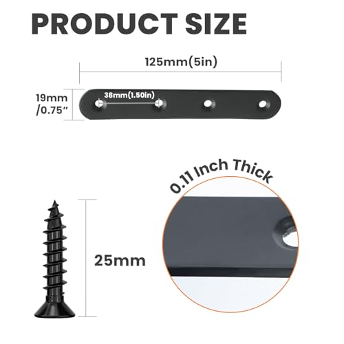 Alise Flat Bracket ,5 Inch Black Mending Plate Flat Brace for Wood Shelves - color: Black, size: 5 Inch
