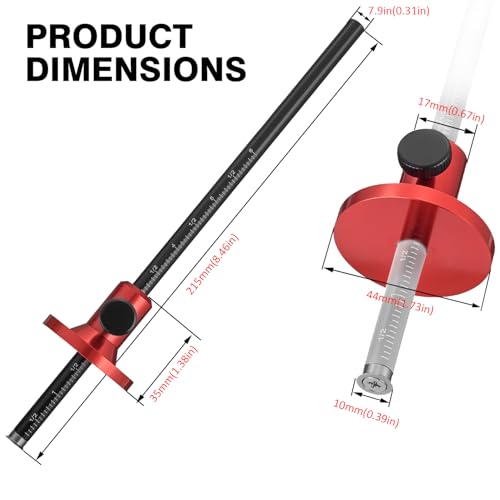 Euro Wheel Marking Gauge for Woodworking,Aluminum Alloy Wood Measuring Tools with Graduated Inch & MM Scale Precision Wood Scribing Marking Tool for Carpentry