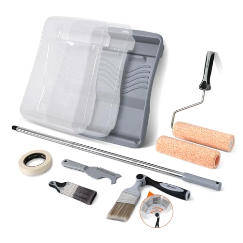 ROLLINGDOG 9 Inch Paint Roller Kit with Extension Pole - color: 11 pc paint roller kit with masking tape
