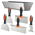 Drywall Hand Tool Kit, 5Pcs Stainless Steel Putty Knife Scrapers Taping Knife with Mud Pan for Drywall Repairing, Paint Scraping and Wallpaper Removing (6pcs) - color: 6pcs