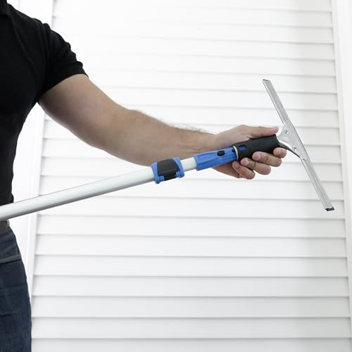 Unger Professional Connect and Clean Total Pro Cleaning Kit, All-in-One Household Window Washing with Streak-Free Results, Includes 12” Squeegee, 14” Scrubber Washer, Telescopic Pole Extends Up to 6’