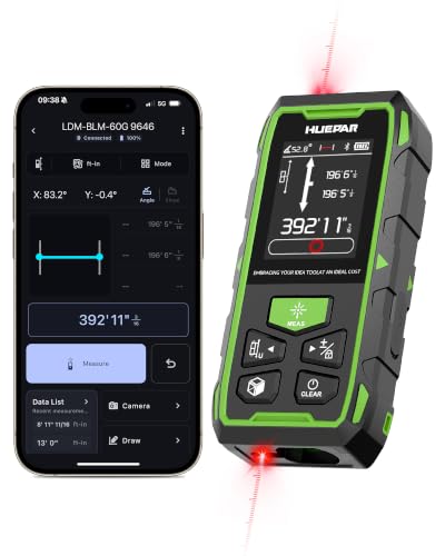 Huepar 2026 Upgraded Dual Laser Distance Meter, 395Ft, Phone App, USB-C