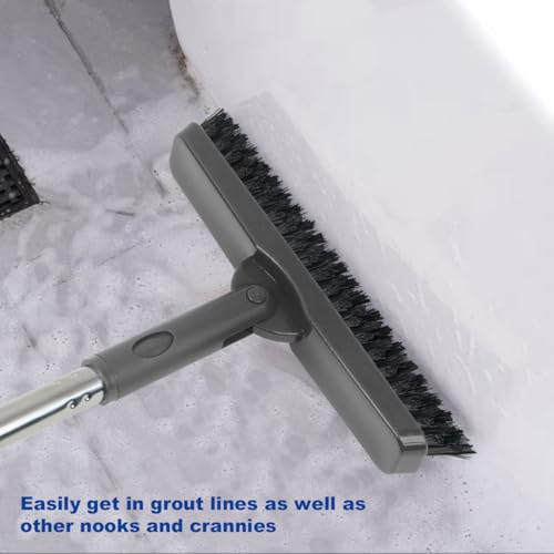 CELOX Heavy Duty Long Handle Scrub Brush, Tile Scrub Brush with Long Handle Stiff Bristles for Cleaning (Gray) - color: Bright-gray