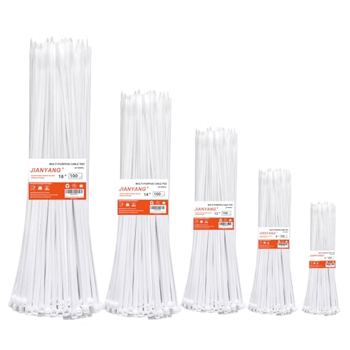 Zip Ties Assorted Size,500 Pack,6+8+12+14+18 Inch Double Sided Toothed,120 LBS Tensile Strength Heavy Duty Cable Wire Ties Self-Locking Adjustable Durable Nylon Tie Wraps for Indoor Outdoor White - size: 6+8+12+14+18 inch 500Pack（100 Lbs）