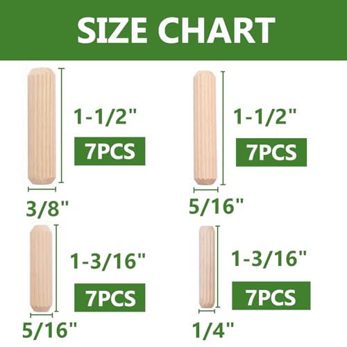 28pcs Wooden Dowels Assorted M6 M8 M10 Hard Wood Grooved Plugs Furniture Woodwork Grooved Fluted Pin Craft for Grooved Fluted, Craft, DIY, Carpentry (6mm 8mm 10mm) - size: 4 sizes-28pcs