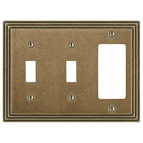 Amerelle Steps Double Toggle/Single Rocker Cast Metal Wallplate in Rustic Brass - color: Rustic Brass, size: 2 Toggle / 1 Rocker