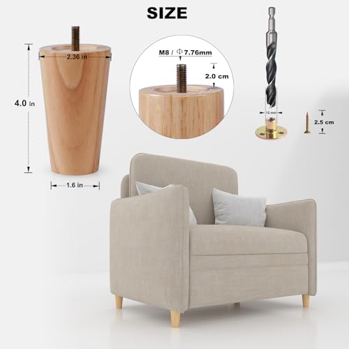 4 Inches Solid Wood Furniture Legs Set of 4, Round Replacement Wooden Feet for Sofa, Couch, Cabinet,Table, Ottoman, Dresser - Varnished Finish - size: 4inch