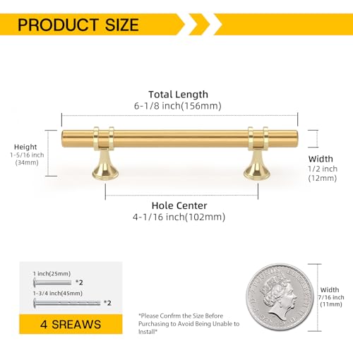 Rergy 10 Pack 4 Inch Hole Center Gold Handles for Cabinets Kitchen Pulls - color: Gold, size: 4-1/16in Hole Center(102mm)