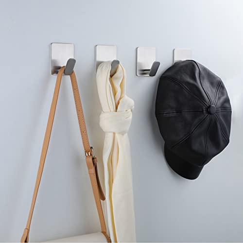 DELITON Adhesive Towel Hooks, SUS 304 Stainless Steel No Drill Shower Hooks - color: Silver