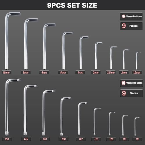 HAUTMEC 2-in-1 Allen Wrench Set, 18PCS Metric Hex Key & Torx Star Wrench with Drilled Tip, CR-V Steel L-Shape Kit for Tamper Resistant Fasteners, Bicycle Furniture Auto Repair - style: 18PCS(Metric Hex Key & Star Wrench )