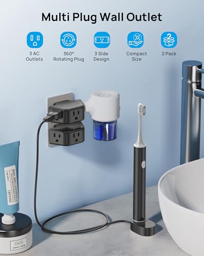 TROND 360 Rotating Plug Outlet Extender for Bathroom Kitchen, 2 Pack - color: Black, size: 3AC-3 Prong (Rotating Plug), 2 Pack
