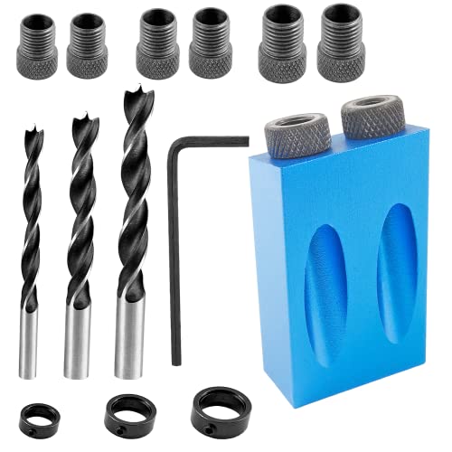 Bonsicoky 14 Pcs Pocket Hole Jig Kit, 15 Degree Woodworking Inclined - size: 14 Pcs Set